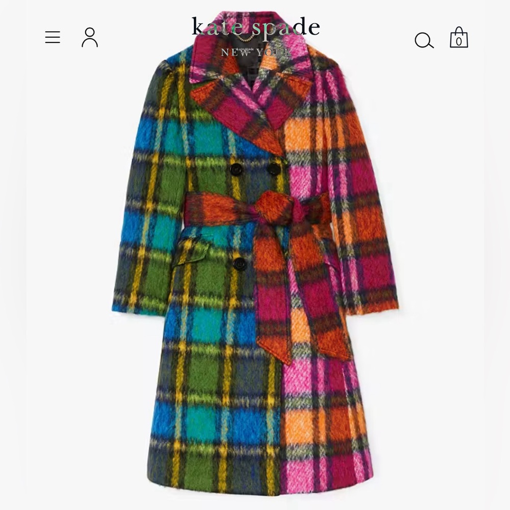 Kate Spade multicolor wool lined trench coat.